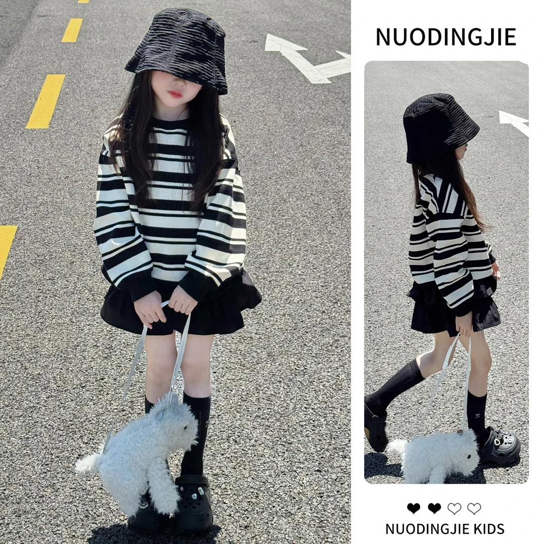 女童春秋洋气穿搭套装2025新款小女孩洋气卫衣韩系时髦儿童半身裙