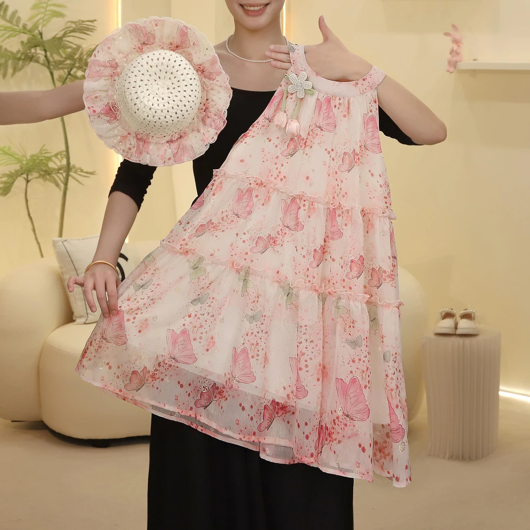 女童连衣裙2025夏季碎花飘带蛋糕裙气质挂脖连衣裙5230001745