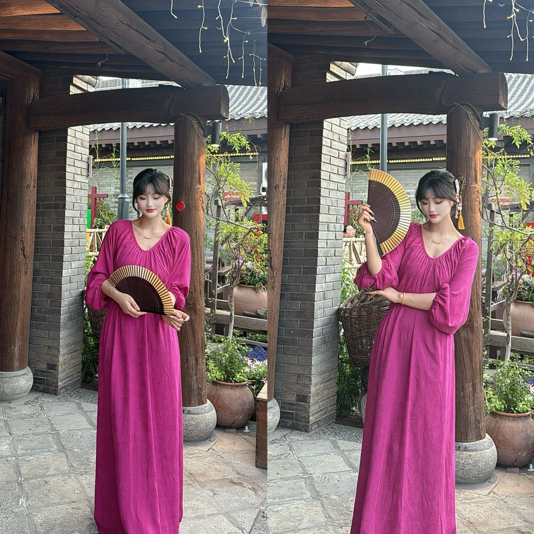 【凝妆】可欣65支高丝高柔绵绸两穿国风优雅高级大气网红纯色连衣裙