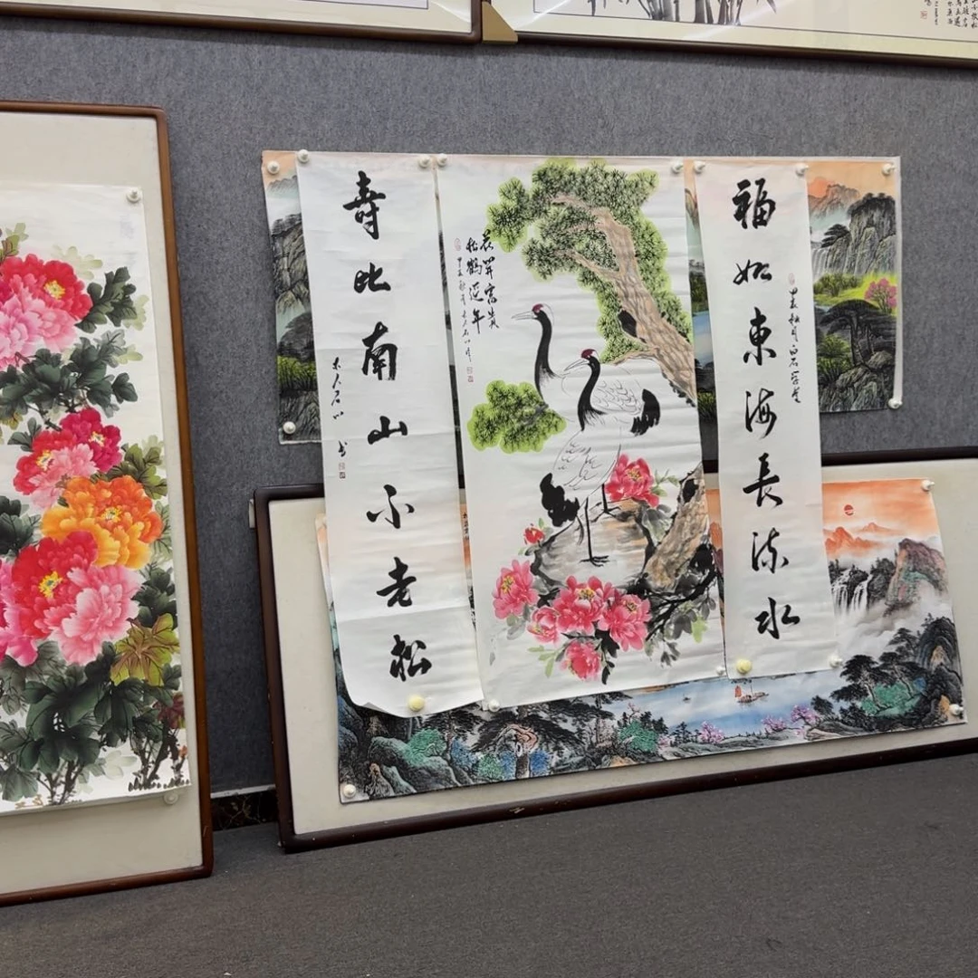 国画花鸟松鹤延年中堂画芯一幅