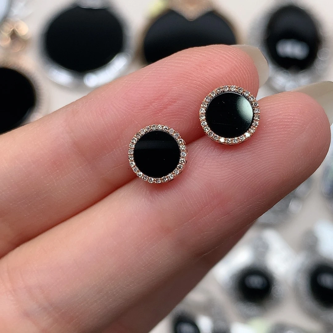 翡翠18K金镶嵌耳饰圆牌耳钉