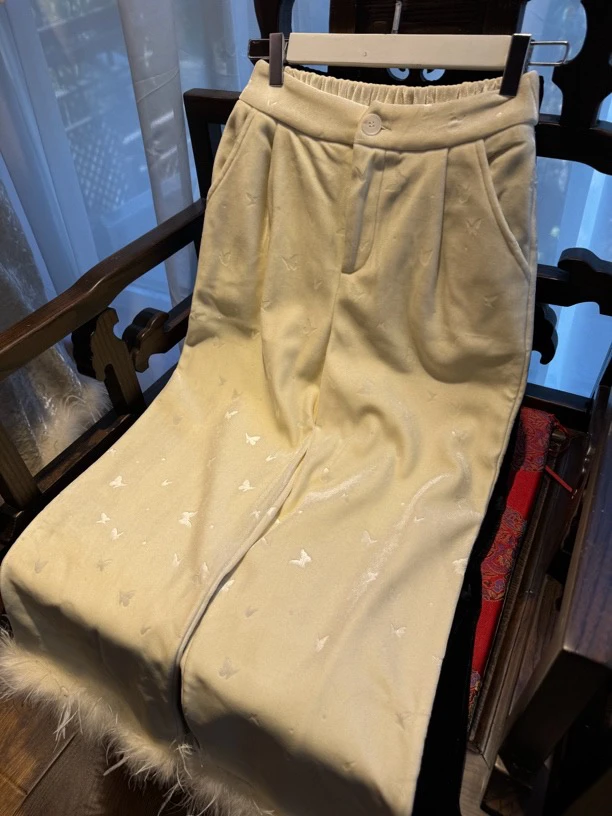 『无名』原创设计高端丝绒百搭显瘦高腰直筒裤子