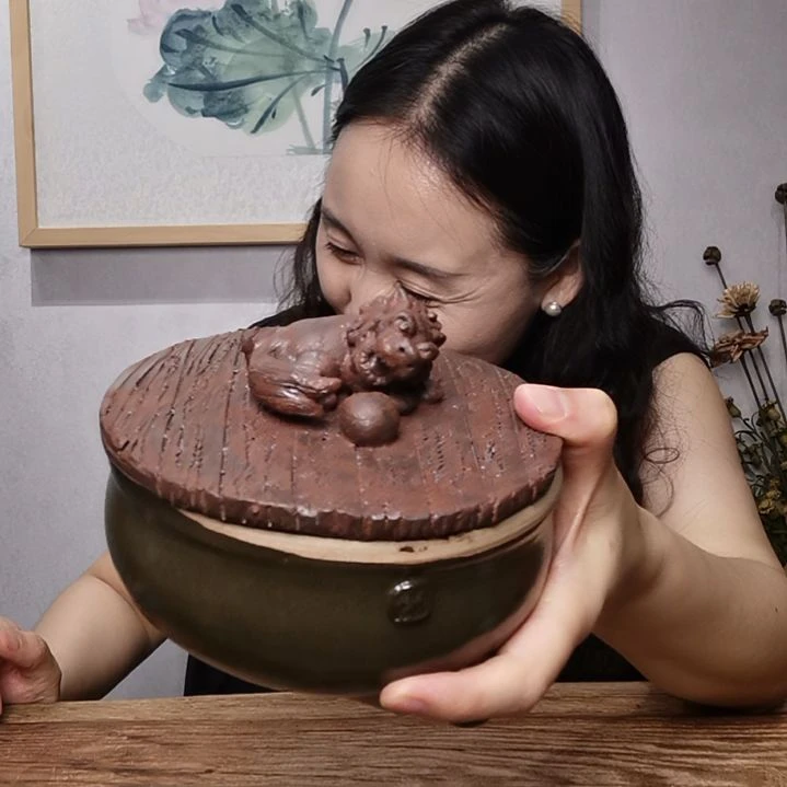 清***花粗砂不规则童趣系列作品建水收纳