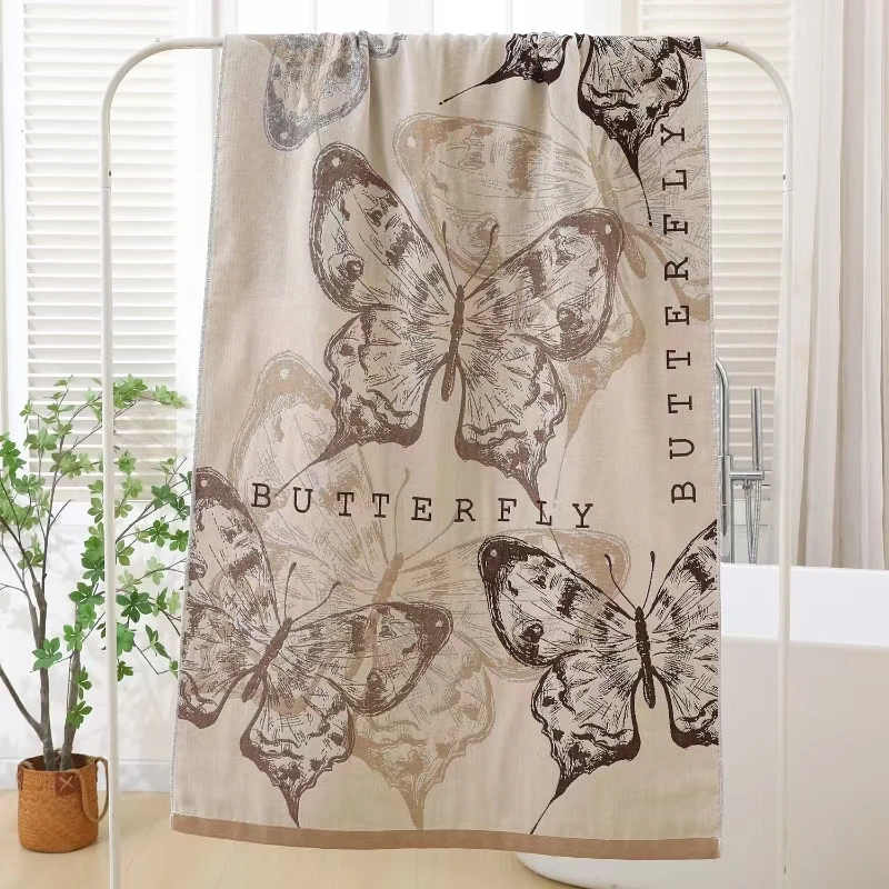 高端系列【咖色蝴蝶】【爱马】 纯棉浴巾 亲肤 柔软