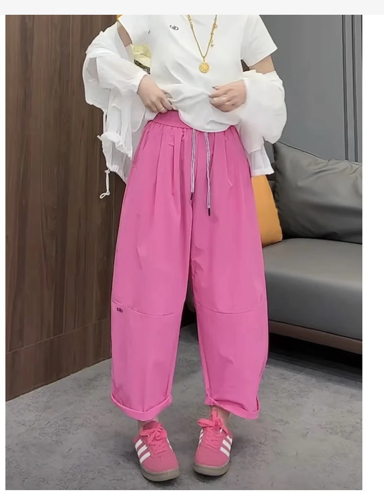夏季百搭九分裤休闲裤多巴胺色系速干气球裤