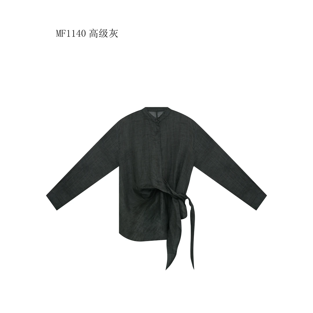 【麻訪家】MF1140高级灰文艺简约设计感绑带百搭长袖开衫上衣