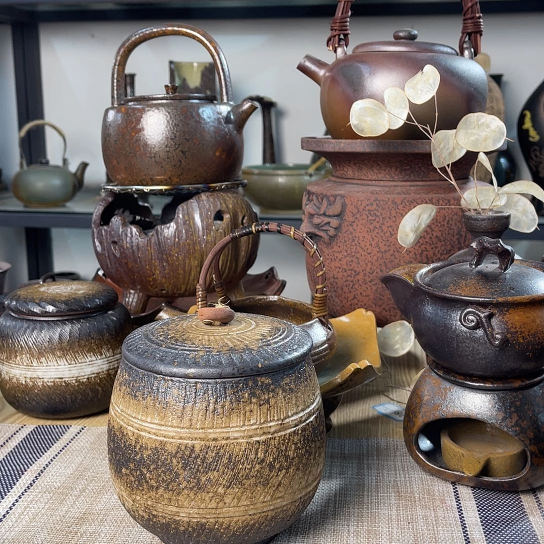 碟紫砂粗陶实用茶叶罐