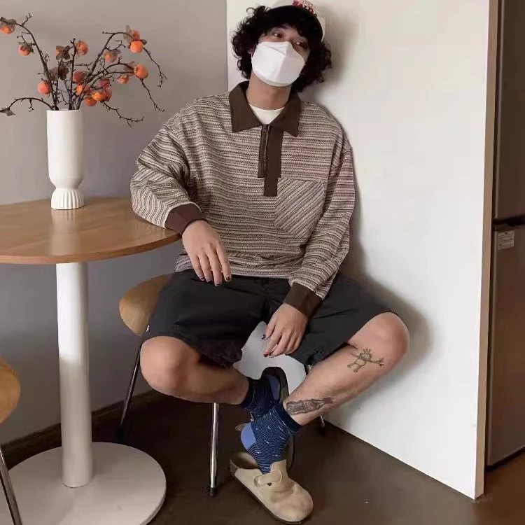 泰斗级！原创鼻祖UUS【搜川】】大捡漏！定织条纹 亨利领男士卫衣7050