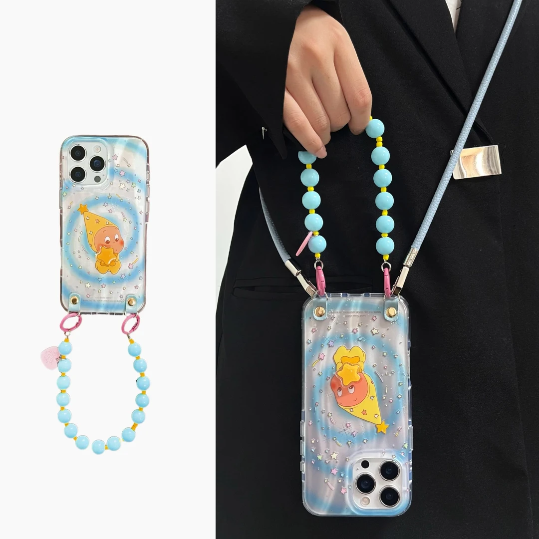 卡通蓝漩涡星星人抱星星手提适用苹果16pro手机壳iPhone15pro新14