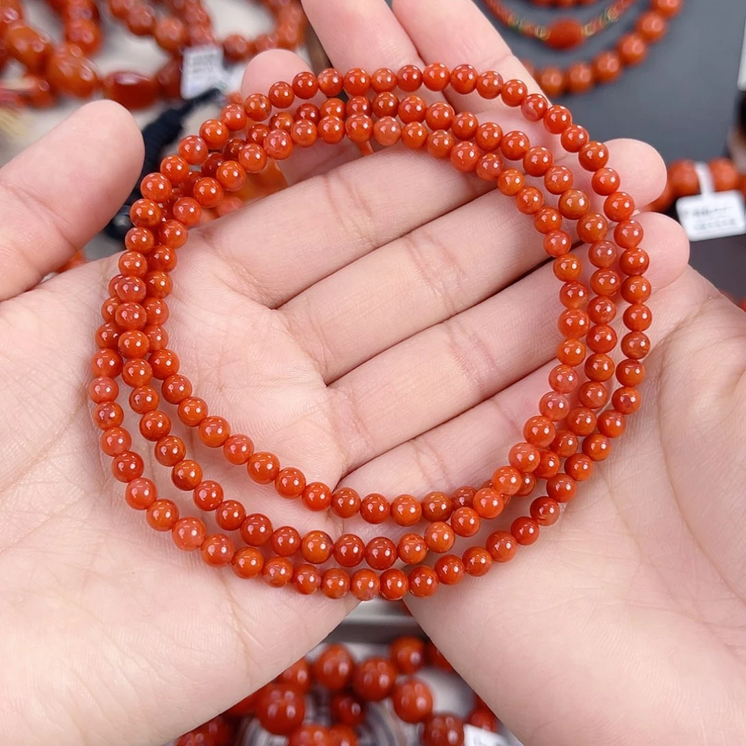 财***来南红玛瑙未镶嵌瓦西锦红小米珠多圈4mm