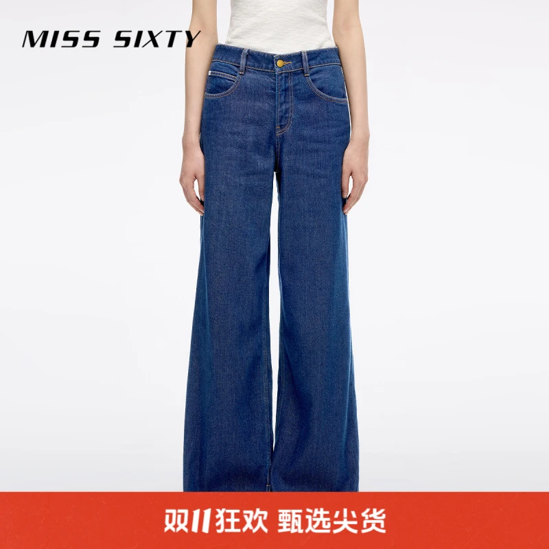 Miss Sixty2025秋季新款牛仔裤女高腰开衩宽松休闲风阔腿裤含醋酸