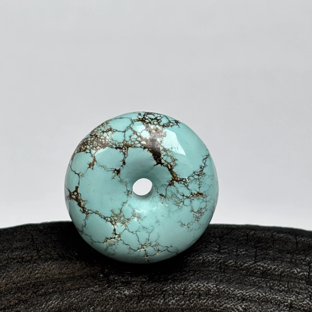 湖北十堰原矿区绿石高瓷网花平安扣面包圈 尺寸22.5×10重8.55克