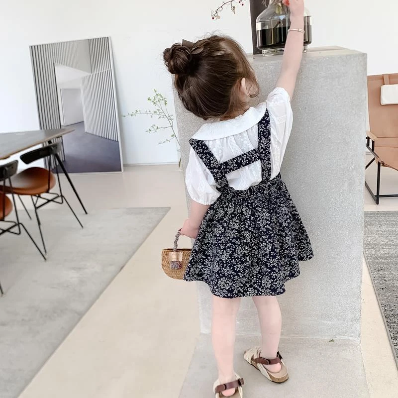 YeeHoO英氏【断码】2021女童套装夏装新款碎花吊带韩版宝宝衬衫小