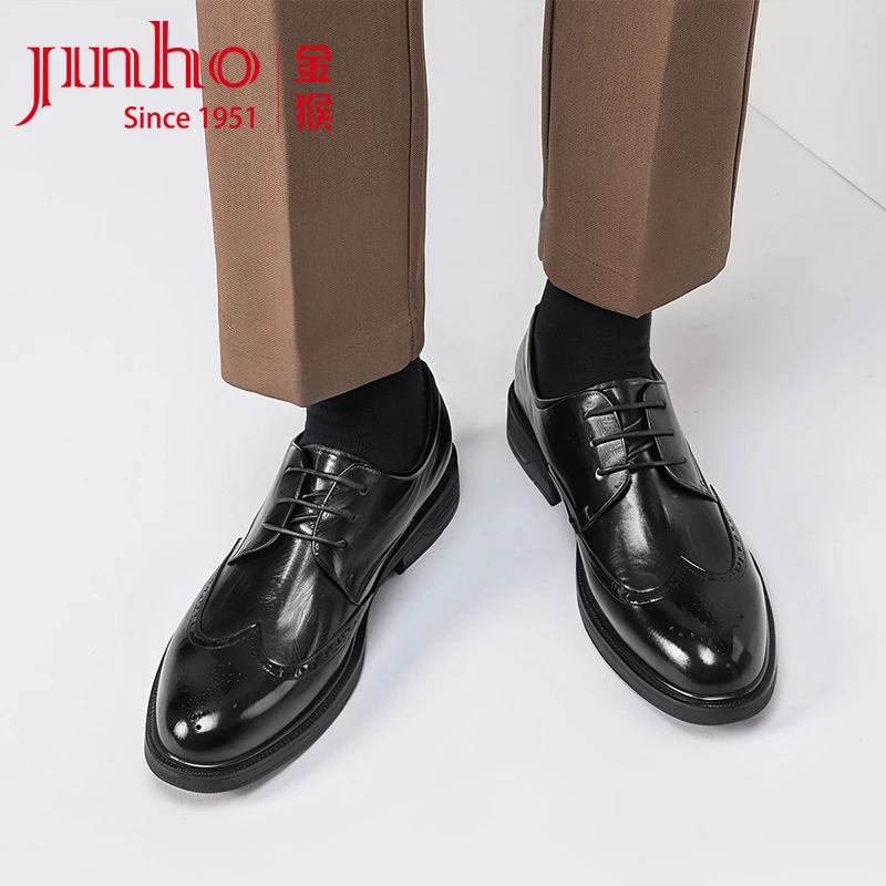 Jinho/金猴男士春秋英伦风布洛克皮鞋轻便软弹真皮透气Q28279A