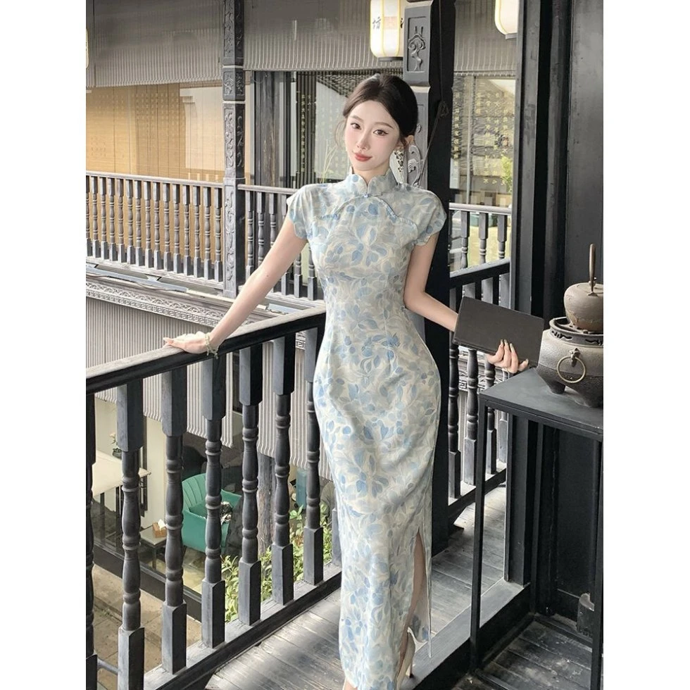 画报夫人改良旗袍女新中式新款夏季上班可以穿连衣裙素雅国风绝美