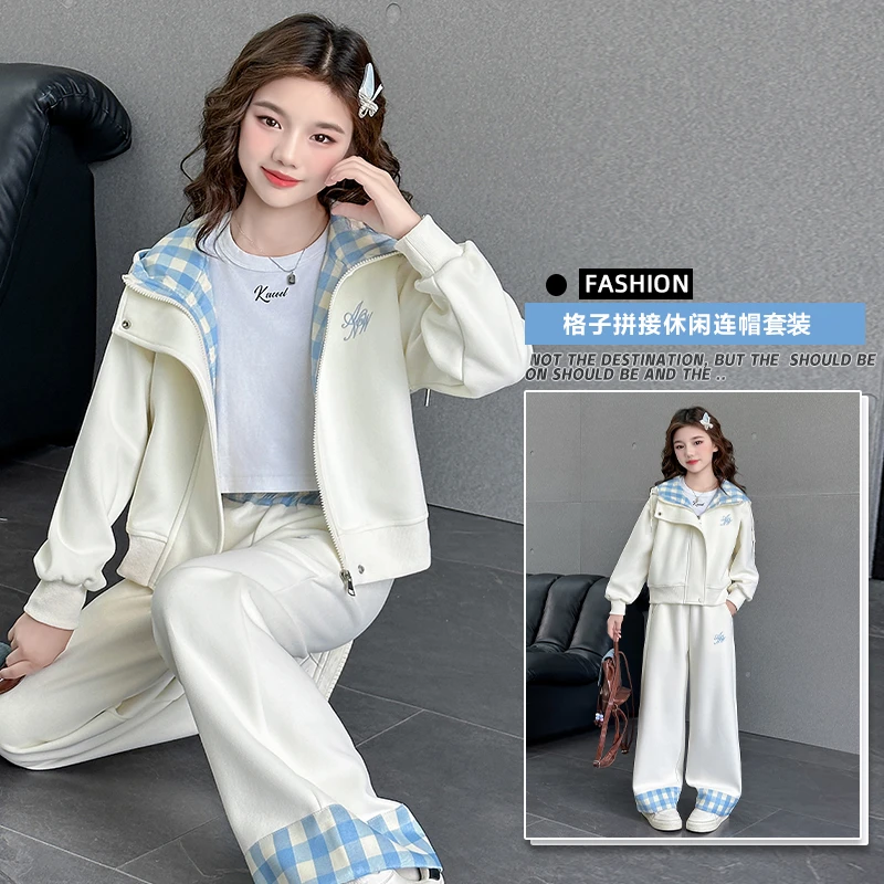 学院风运动套装女童春秋学生韩版宽松显瘦秋季连帽卫衣休闲两件套