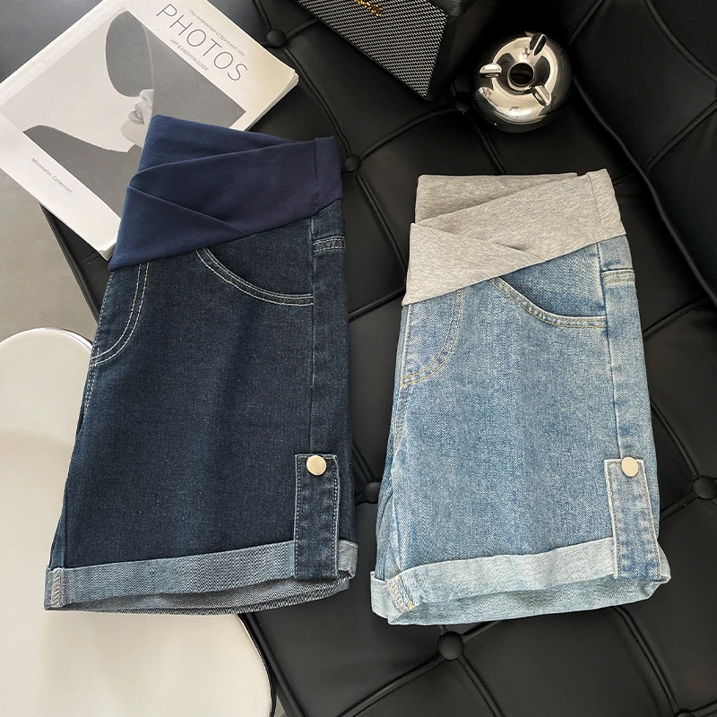 Y3859#4.25孕妇短裤女夏季外穿薄款牛仔阔腿裤夏天休闲牛仔裤潮流