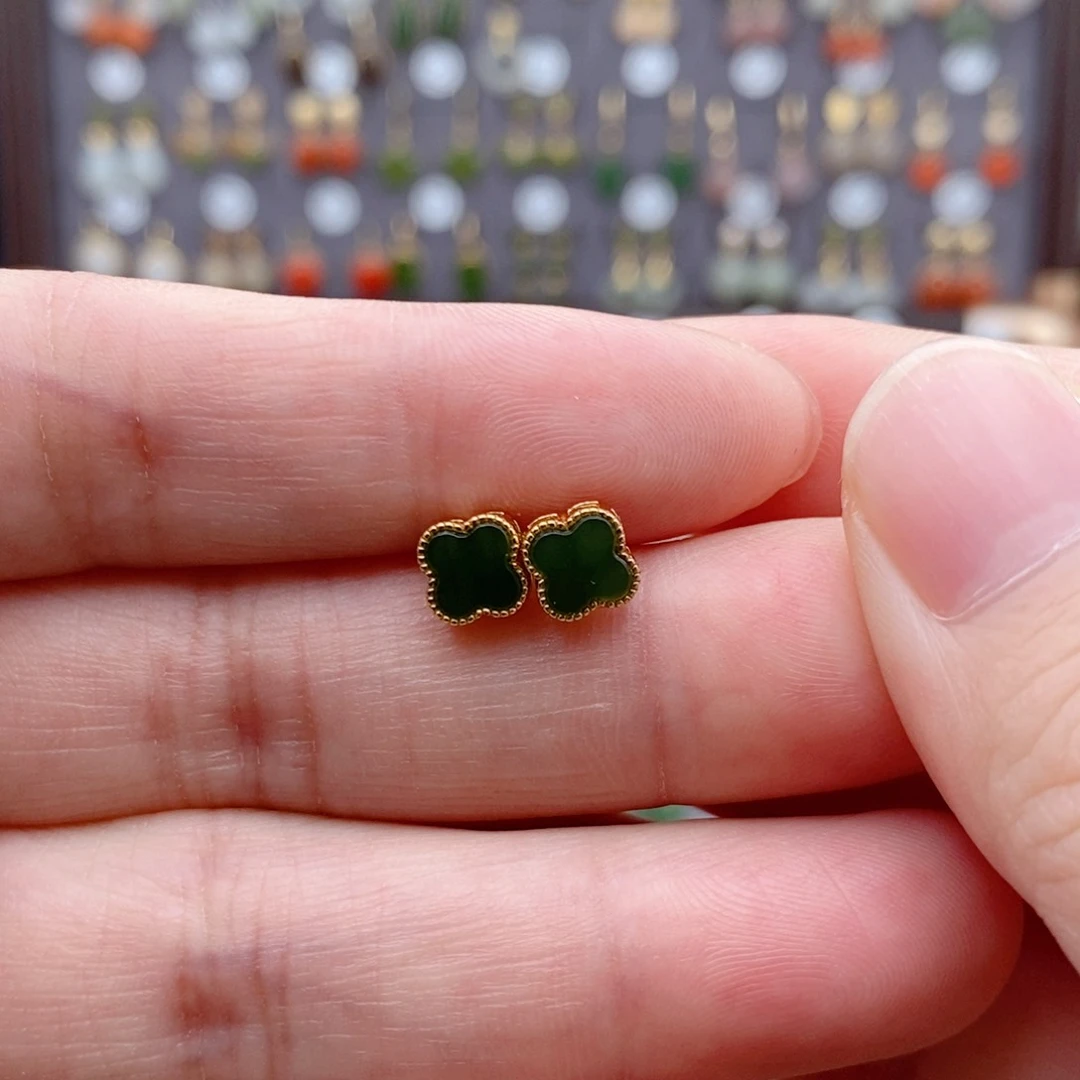 银S925镶嵌和田玉耳饰