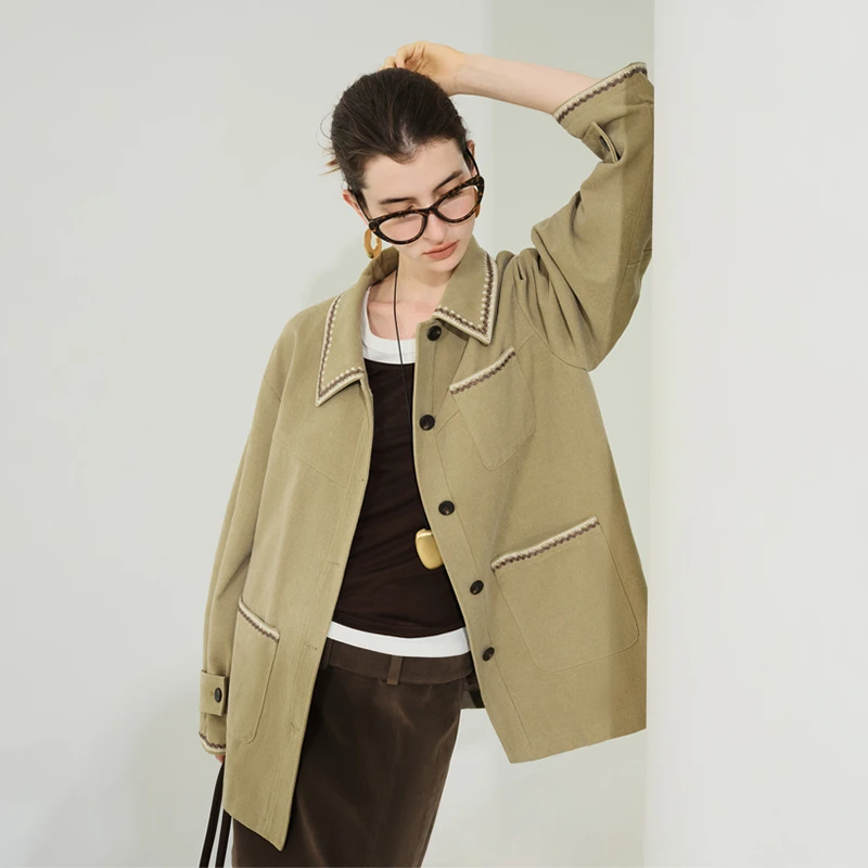 范思蓝恩ECHO轻奢系列复古宽松绣花夹克外套秋2025新款25FE13030