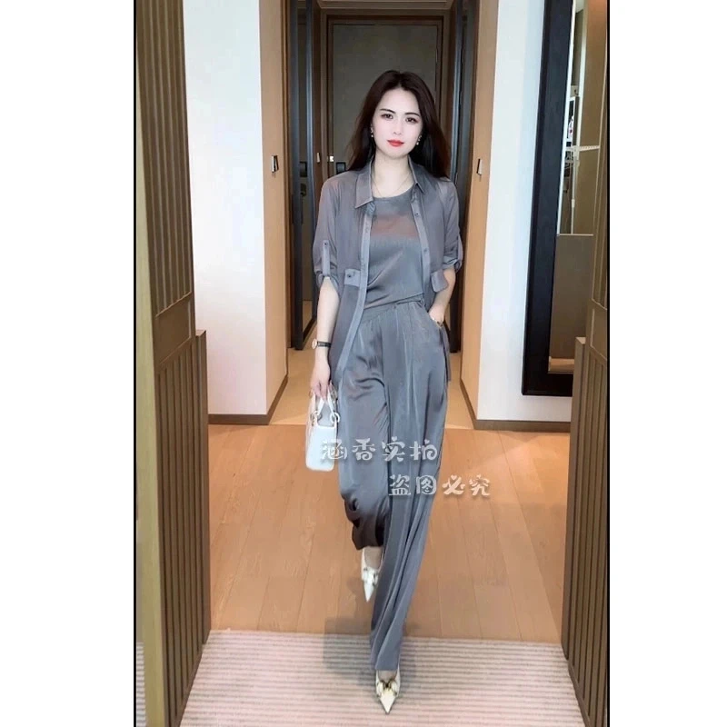 小个子2025夏季新款短袖显瘦气质高腰洋气三件套装女时尚减龄清凉