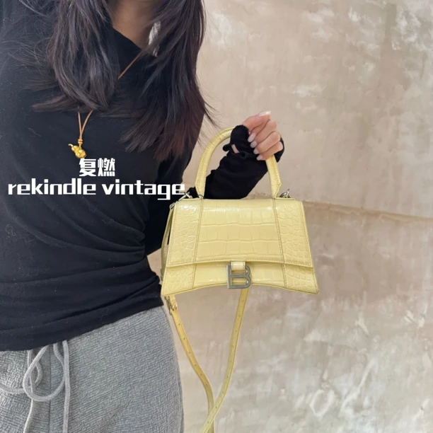 95新 Balenciaga/巴黎世家 复燃精选/黄色鳄压沙漏s斜挎包