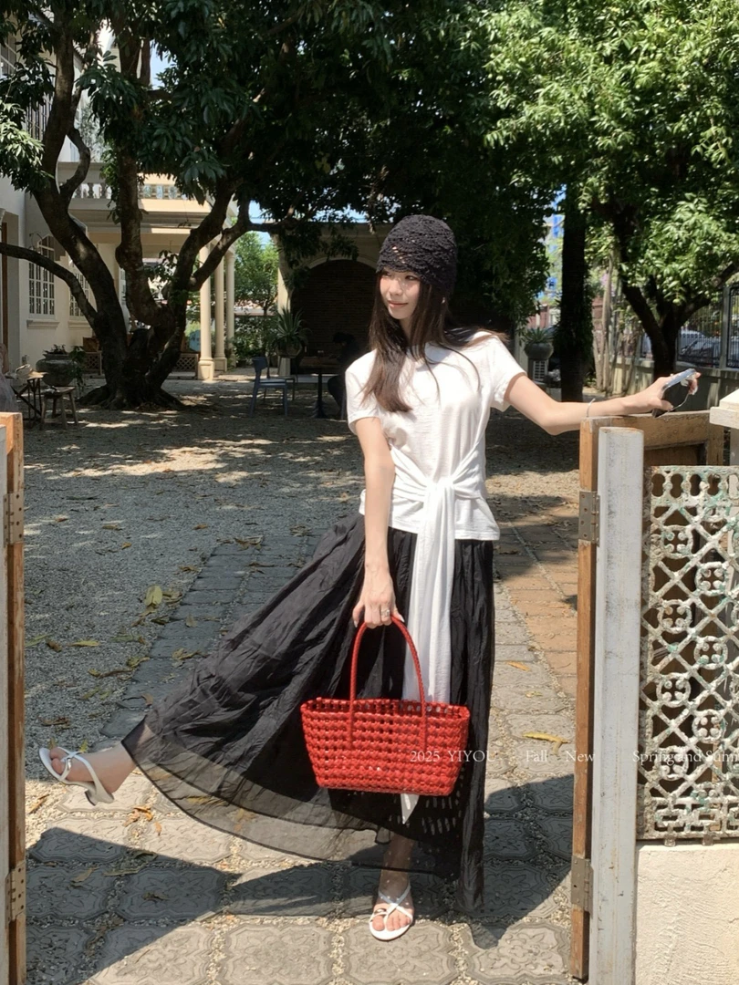 亿尚 福（1ysf26869#）腰间绑带的！圆领纯色简约短袖 5-16