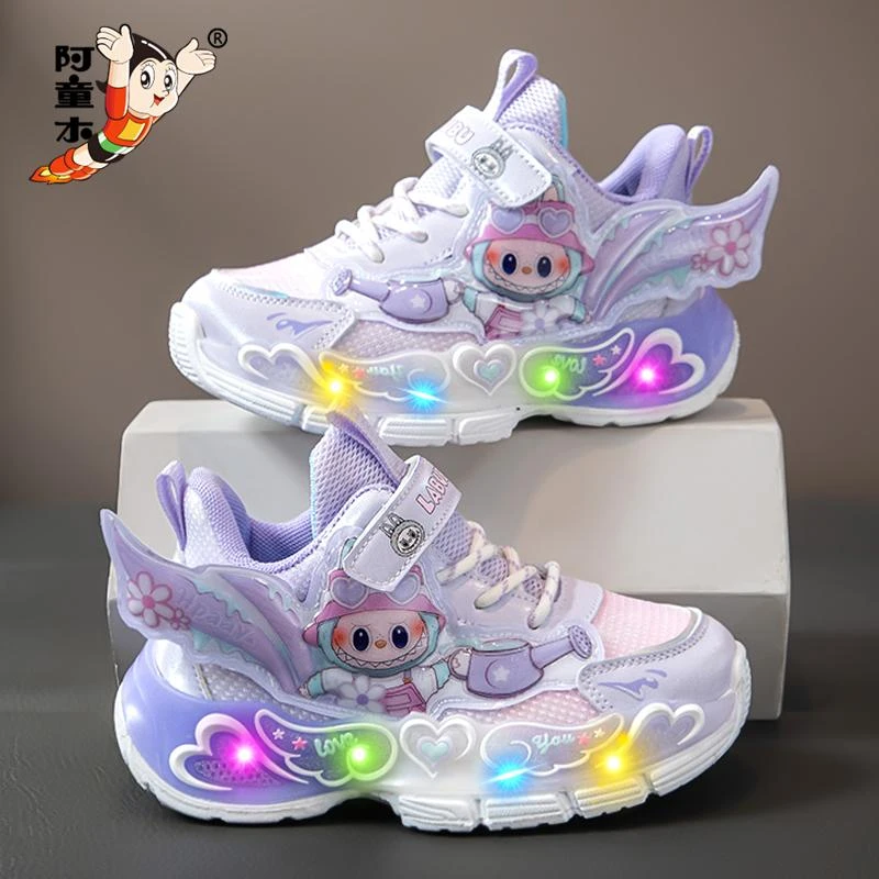 阿童木儿童童鞋子女童秋季运动鞋2025新款中大童女孩老爹鞋发光鞋
