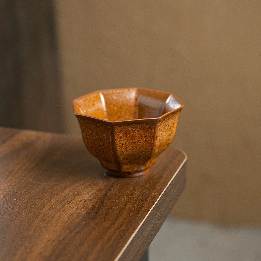 【境悟器】黄金釉八方杯.2711.悦窑黄金釉品茗杯复古中式主人杯茶杯