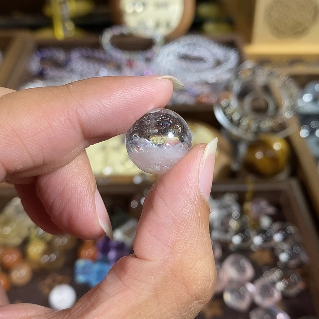 娑***盗未镶嵌珠宝半成品水晶15.4mm白幽灵