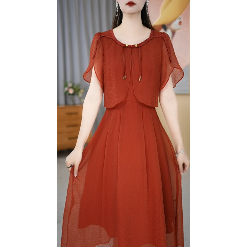 夏季新款方领纯色简约修身女装气质连衣裙M-4XL