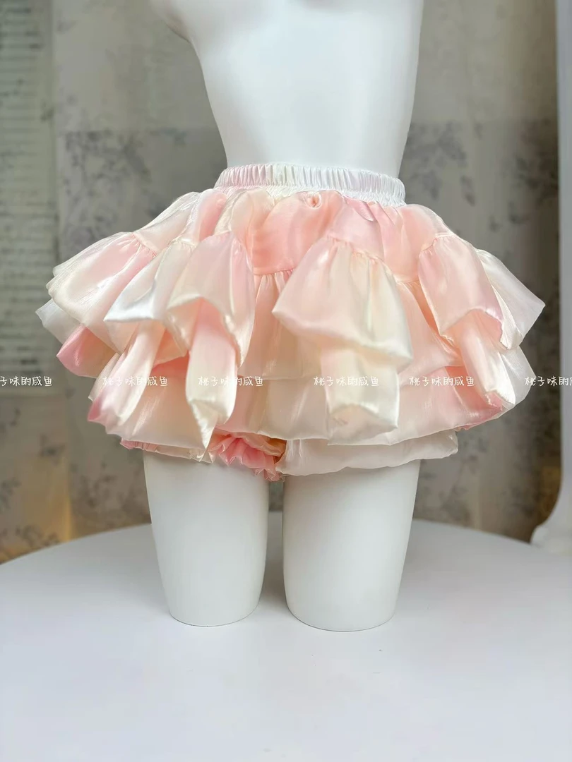 渐变粉软妹半身裙百搭高腰蓬蓬裙