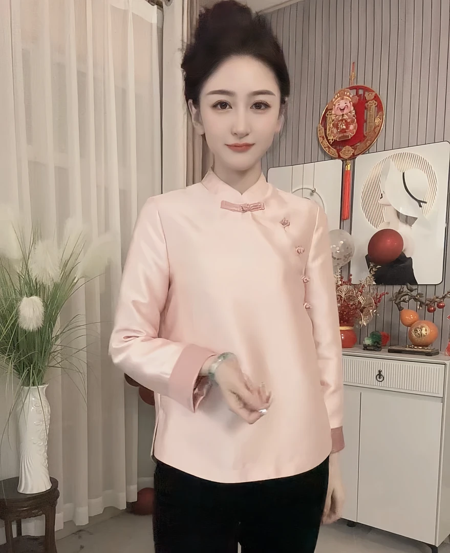 早春新款时尚人丝丝毛国风撞色上衣