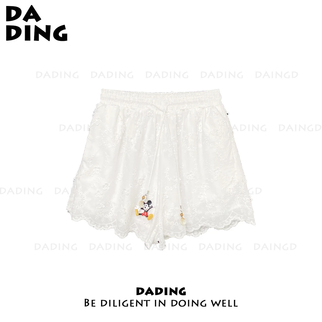 DADING 2025春夏新款重工立体花刺绣贝壳米奇玩偶挂件短裤井8193A