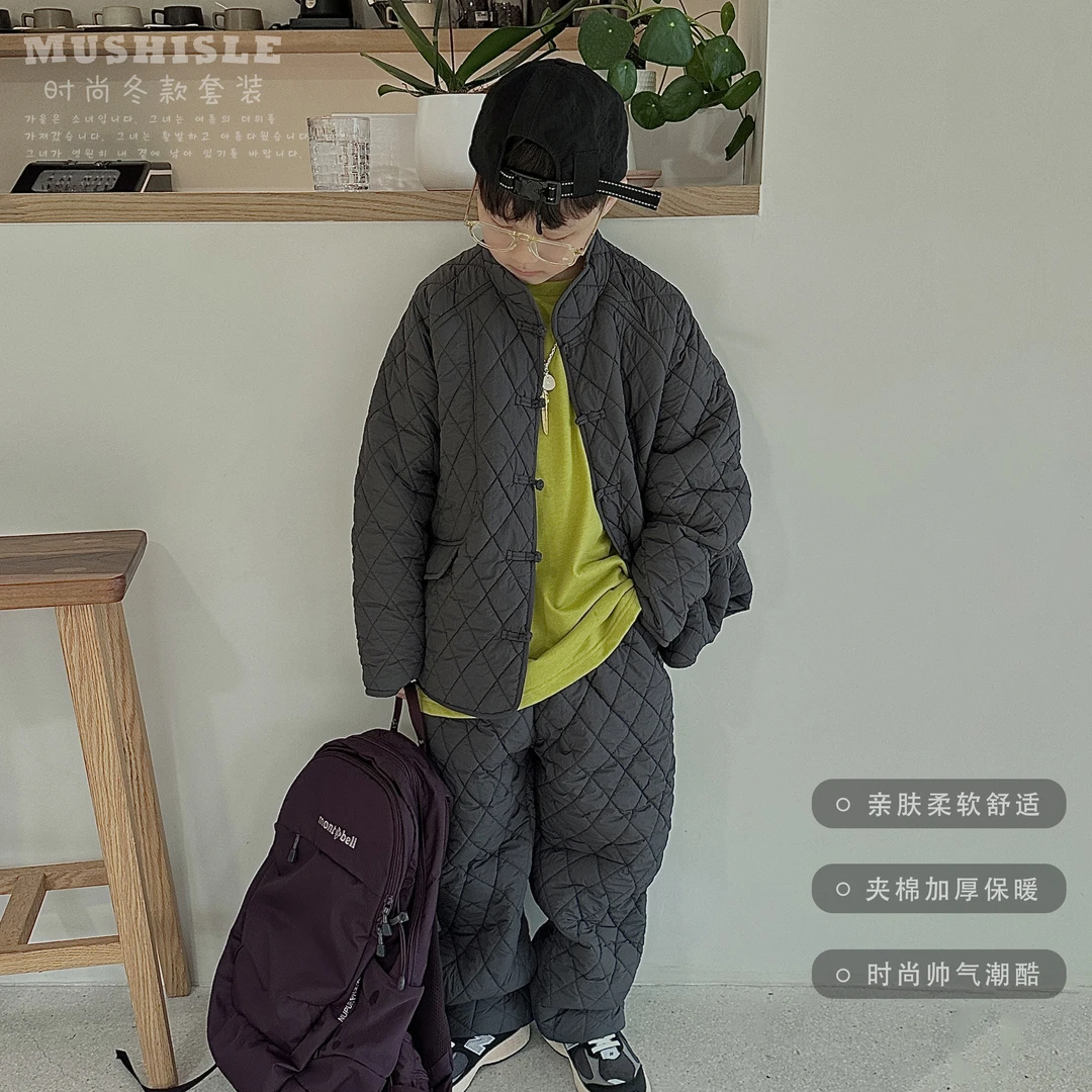 阿又冬季童装儿童男童中大童亲子加厚国风套装99017D