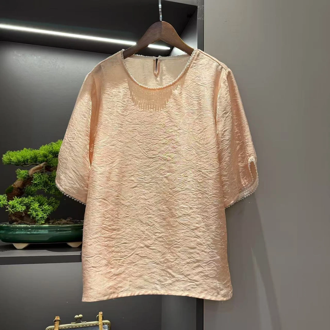 【轻纱】中式上衣复古传统改良素色夏季短袖女装宽松气质上衣3815