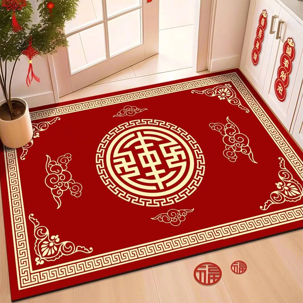 入户玄关进门红门垫水晶绒蛇年地垫防滑耐磨耐脏易打理垫脚垫