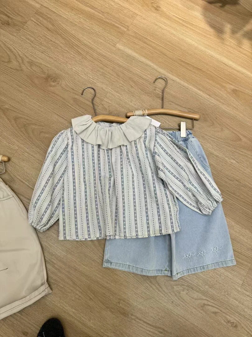 现货清~女童衬衫2024春秋新款儿童洋气甜美衬衣宝宝娃娃衫