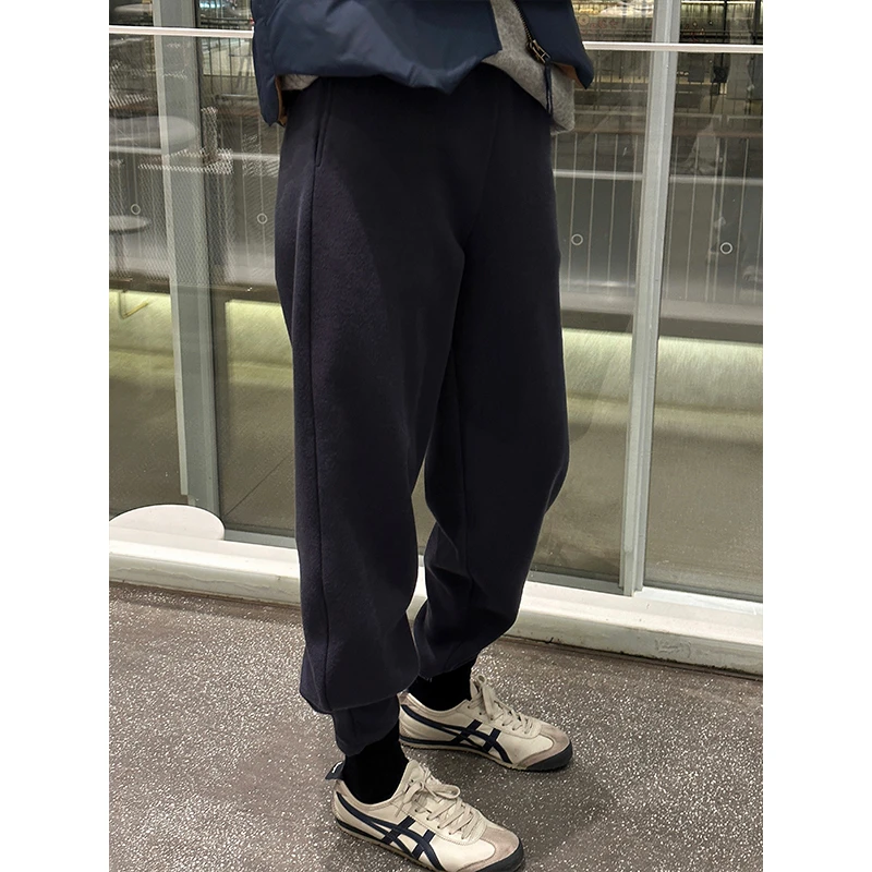 LANGQING 加绒秋装宽松保暖束腿运动蓝色束口休闲裤43452/43535#