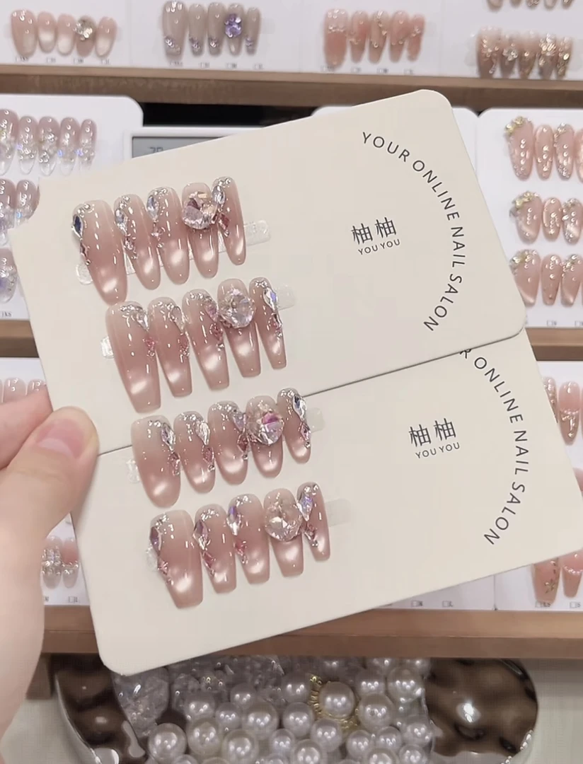 【指尖盛夏】纯手工穿戴甲粉嫩少女法式猫眼美甲显白清透仙女范