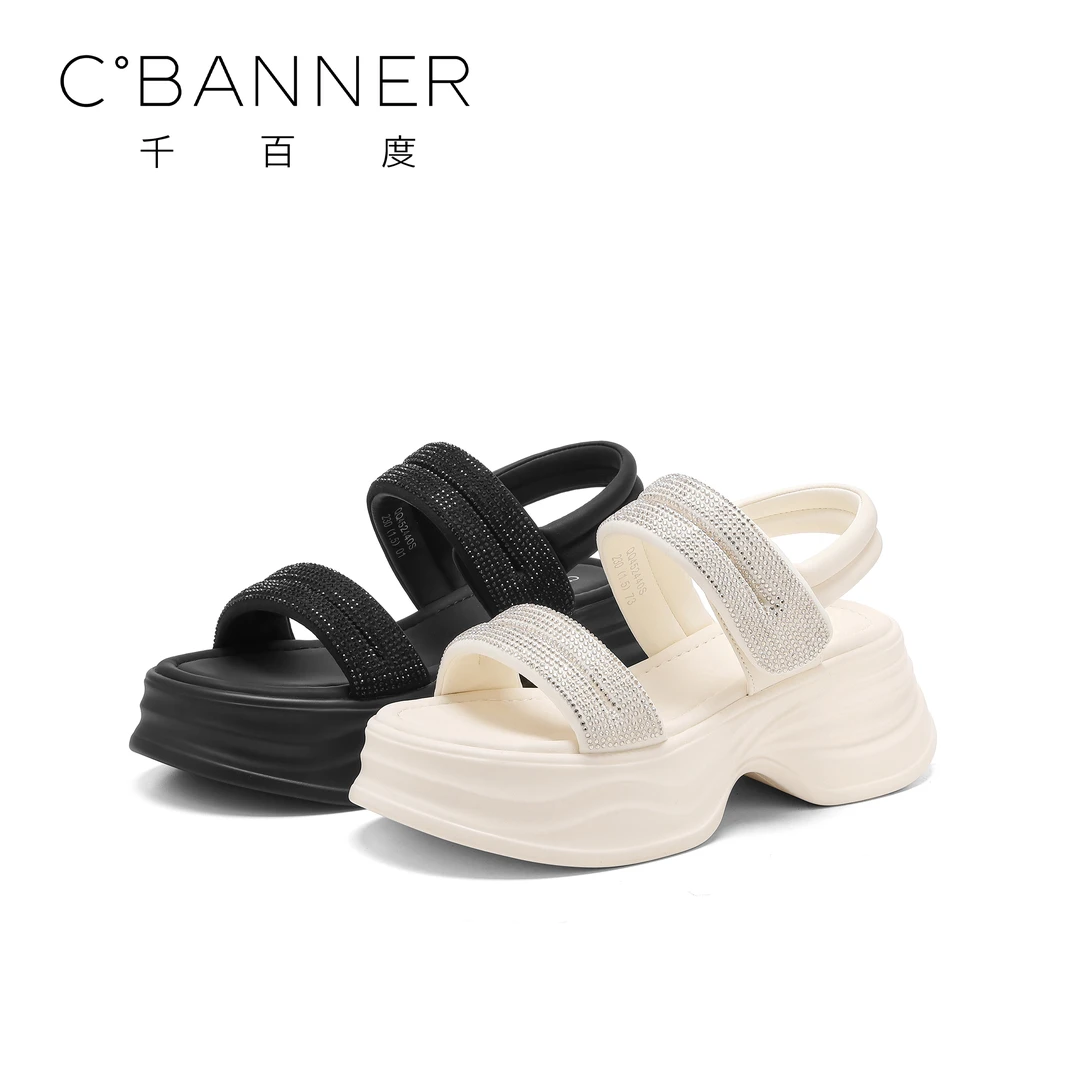 C.BANNER/千百度时尚凉鞋女2025夏季新款休闲魔术贴厚底时尚凉鞋