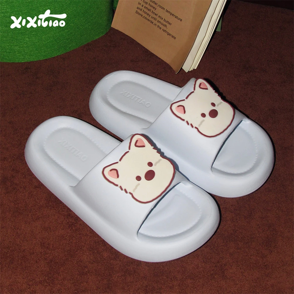 细细条 呆萌小白狗拖鞋男女夏eva情侣居家防滑少女心软底浴室凉拖