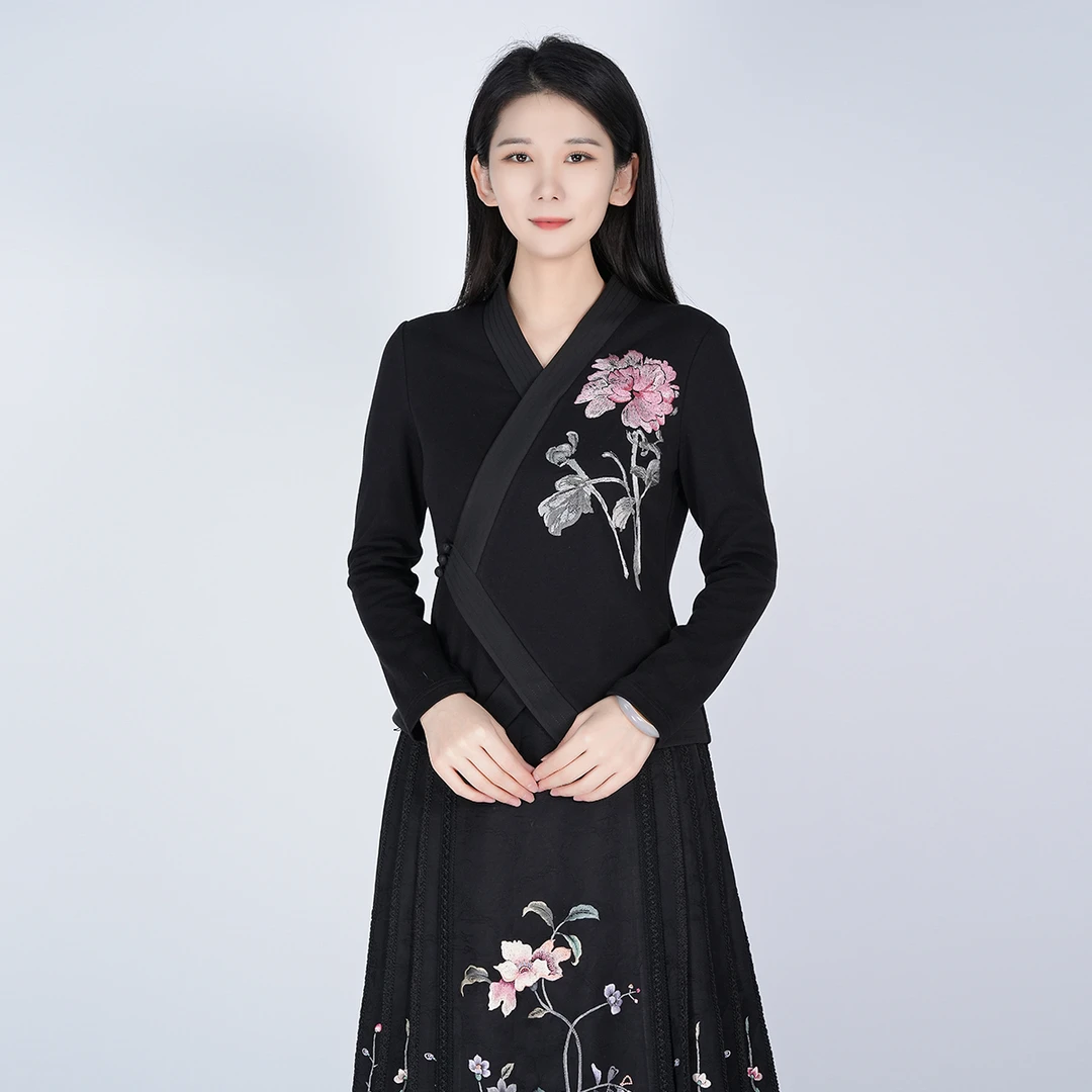 浒城古娘国风棉气质精致刺绣休闲上衣长袖馥雅中式上衣HCSS050913