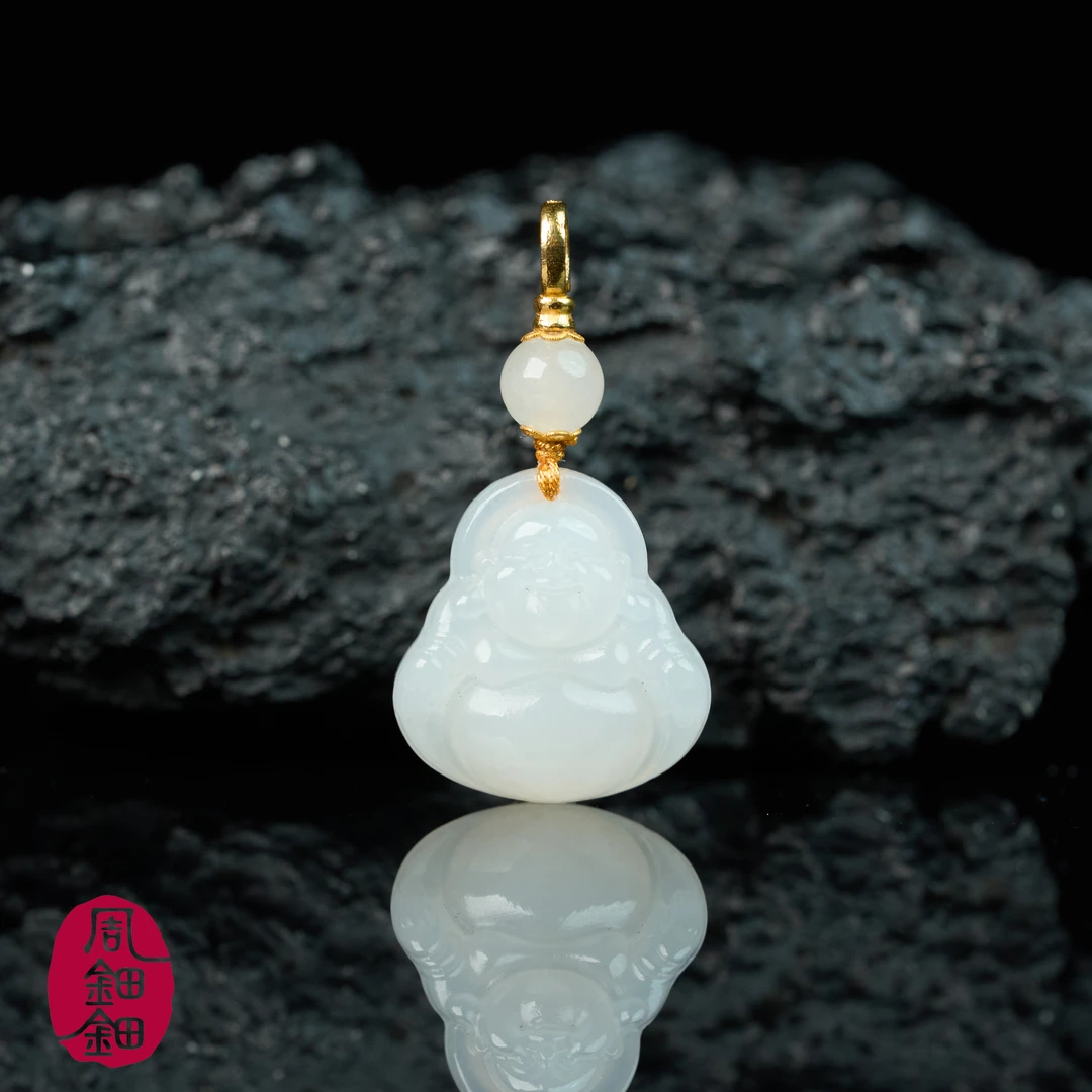 【周钿钿®】|禅心|严选高品阶羊脂白玉18K金镶佛公吊坠