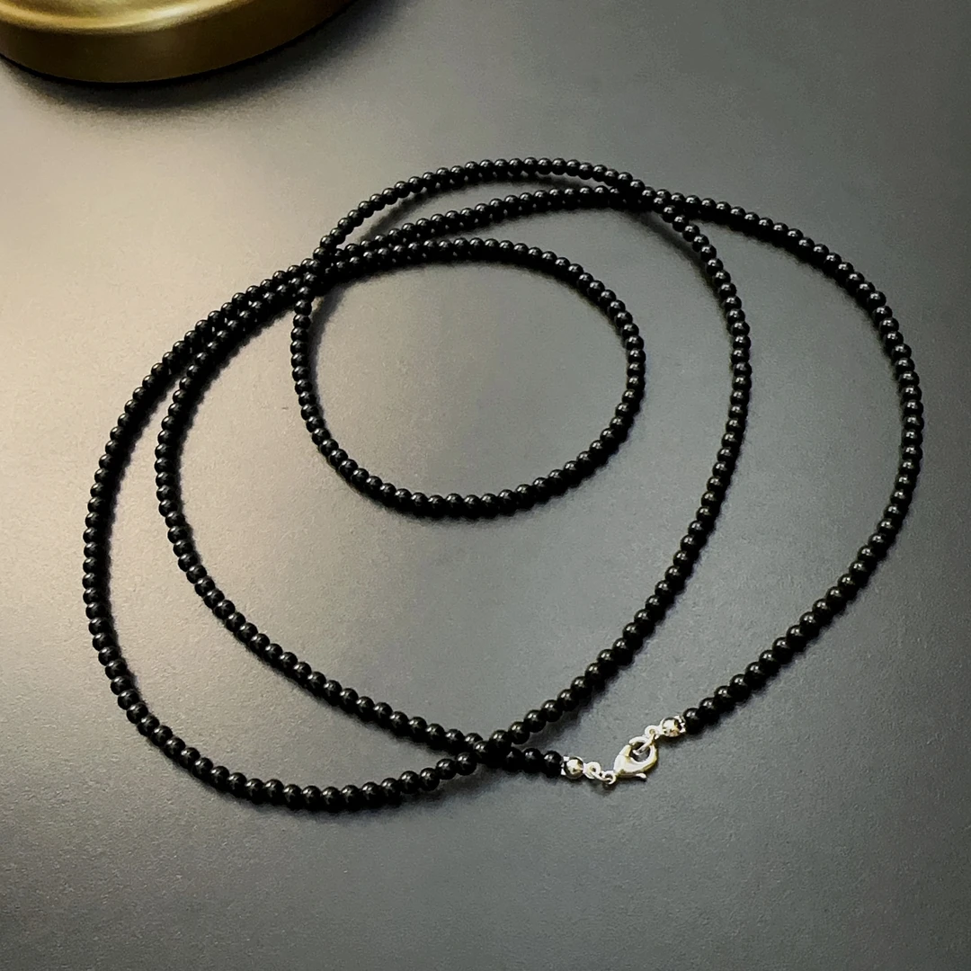 钛钢琉璃项链 珠珠超长项链黑串珠百搭多种佩戴方式NEGlc 0192