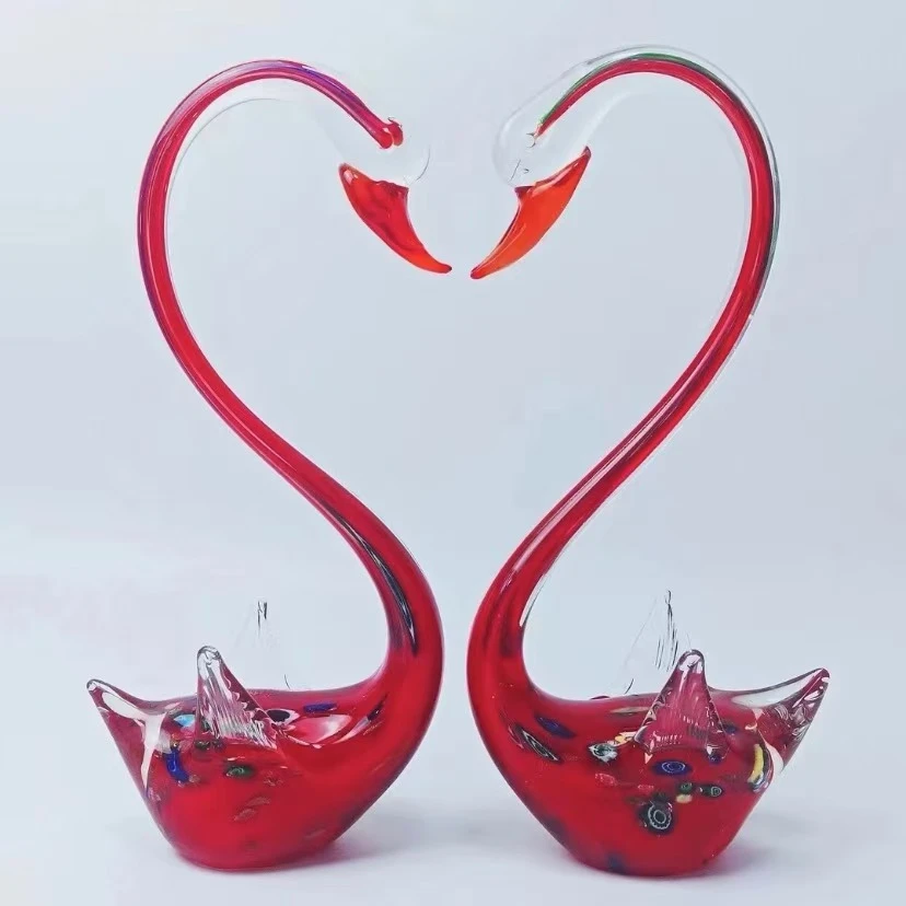 S大号手工琉璃红色天鹅乔迁送礼轻奢摆件情情侣粉色卧室创意陶瓷