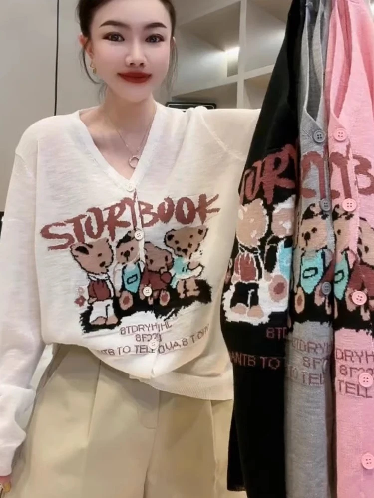 2025春夏卡通印花长袖防晒罩衫女宽松显瘦百搭休闲透气上衣外搭潮