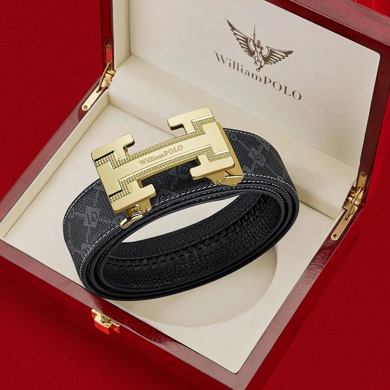 保罗男士皮带真皮专柜正品名牌高档腰带100%真牛皮皮带时尚潮流