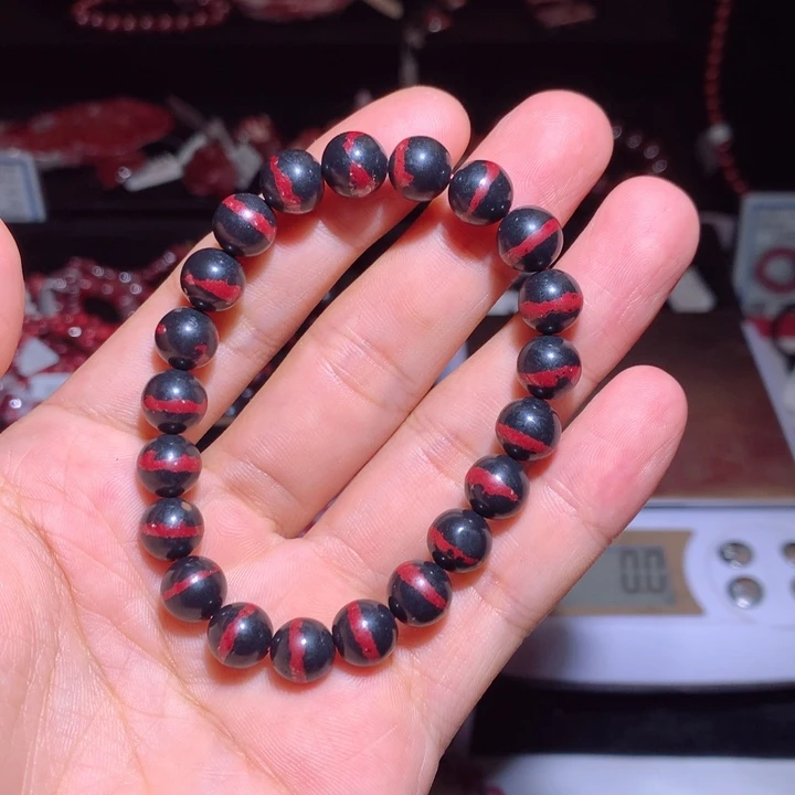 天然辰砂原石一线天手串