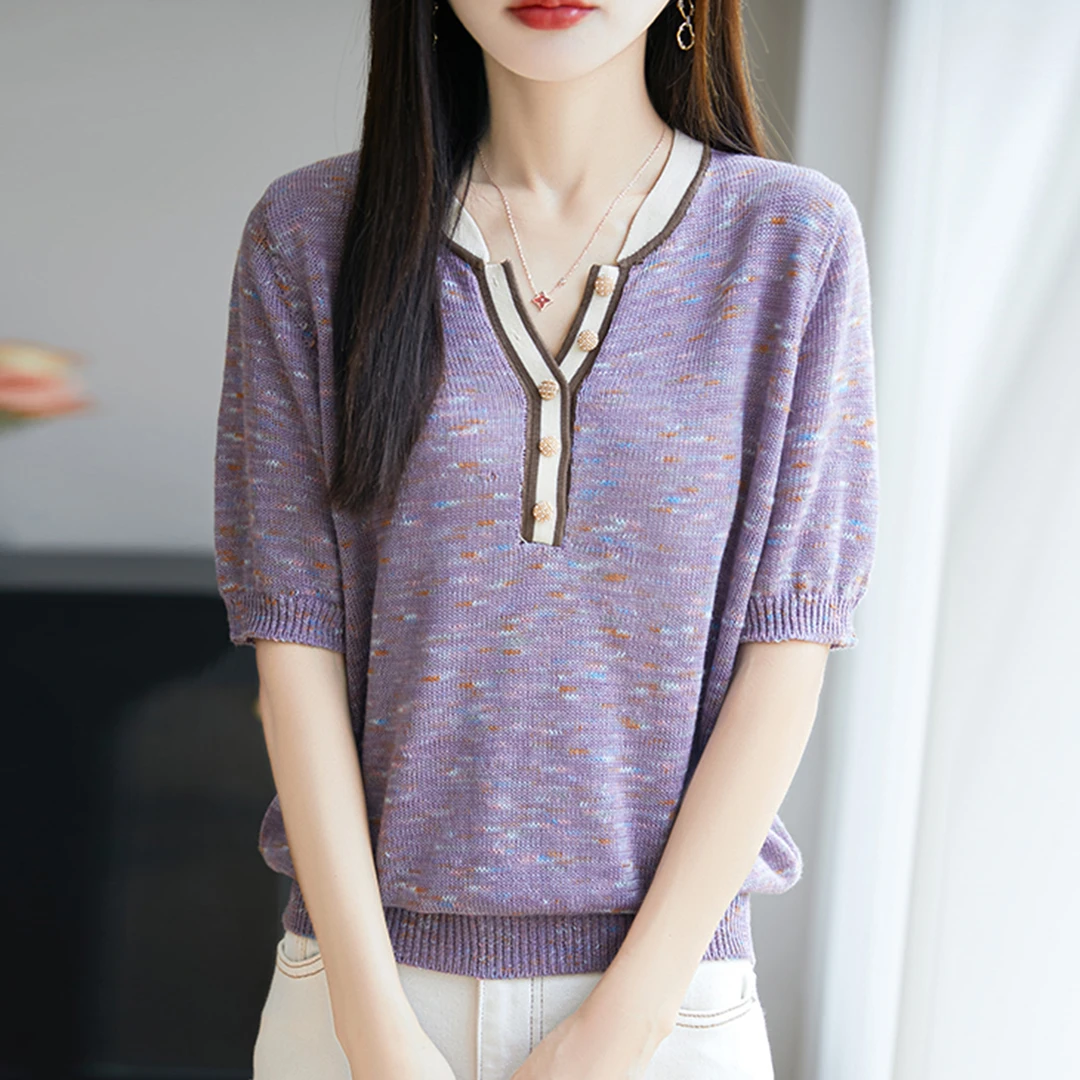 胖mm夏装大码冰丝针织衫女士短袖t恤2025新款遮肚子巨显瘦v领上衣