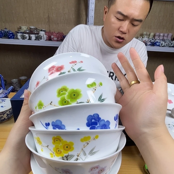 瓷片景德镇陶瓷翠竹6寸6色面碗